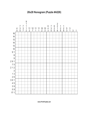 Nonogram - 20x20 - A226 Printable Puzzle