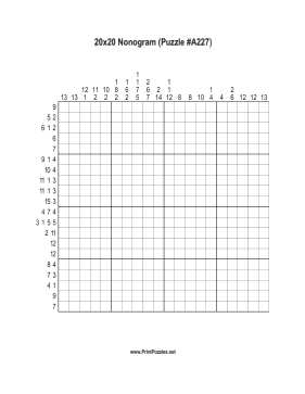 Nonogram - 20x20 - A227 Printable Puzzle