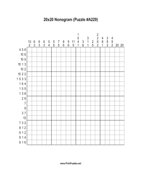 Nonogram - 20x20 - A229 Printable Puzzle