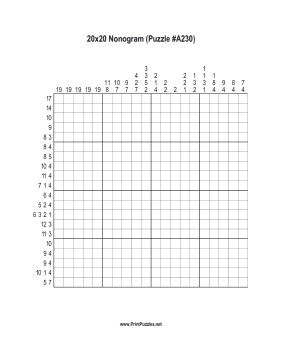 Nonogram - 20x20 - A230 Printable Puzzle