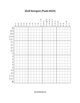 Nonogram - 20x20 - A233 Printable Puzzle