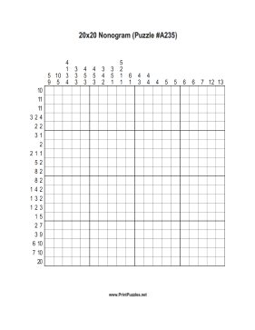 Nonogram - 20x20 - A235 Printable Puzzle