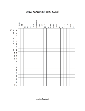 Nonogram - 20x20 - A236 Printable Puzzle