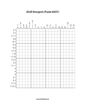 Nonogram - 20x20 - A237 Printable Puzzle