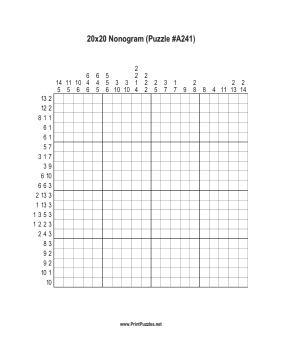 Nonogram - 20x20 - A241 Printable Puzzle