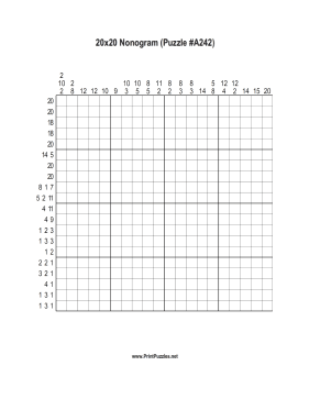 Nonogram - 20x20 - A242 Printable Puzzle