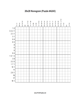 Nonogram - 20x20 - A243 Printable Puzzle