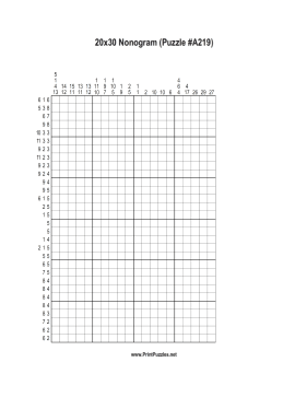 Nonogram - 20x30 - A219 Printable Puzzle