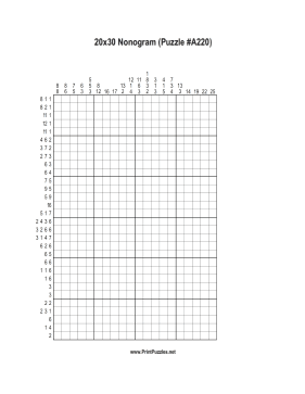 Nonogram - 20x30 - A220 Printable Puzzle