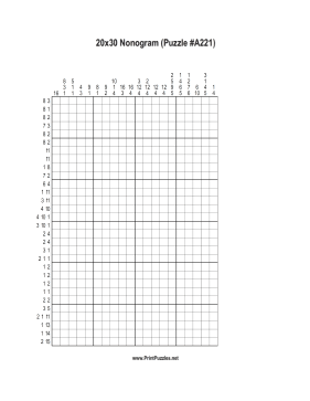 Nonogram - 20x30 - A221 Printable Puzzle