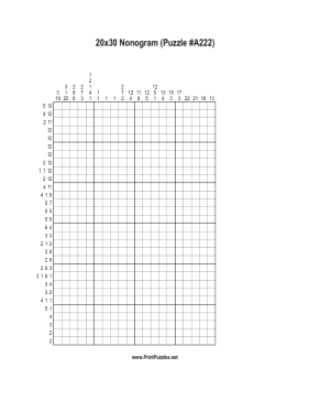 Nonogram - 20x30 - A222 Printable Puzzle