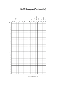 Nonogram - 20x30 - A224 Printable Puzzle