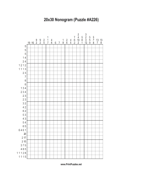 Nonogram - 20x30 - A226 Printable Puzzle