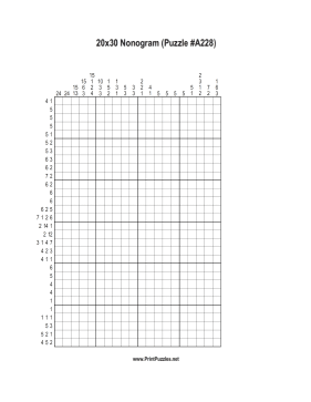 Nonogram - 20x30 - A228 Printable Puzzle