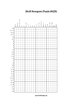 Nonogram - 20x30 - A229 Printable Puzzle