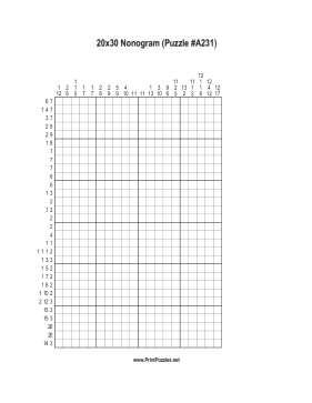 Nonogram - 20x30 - A231 Printable Puzzle