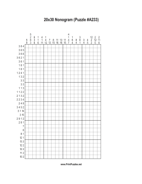 Nonogram - 20x30 - A233 Printable Puzzle