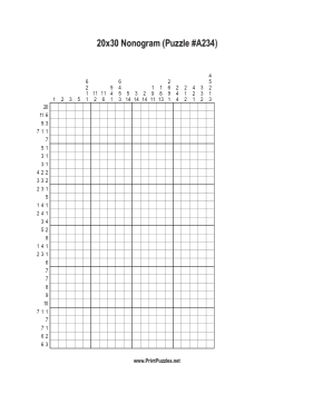 Nonogram - 20x30 - A234 Printable Puzzle