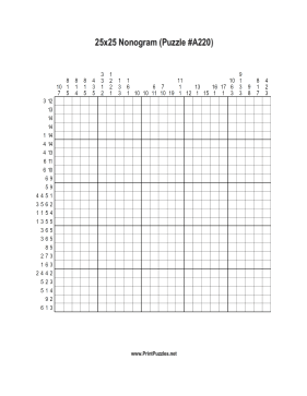 Nonogram - 25x25 - A220 Printable Puzzle