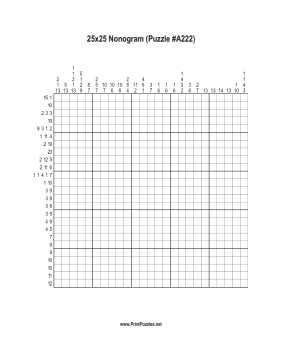 Nonogram - 25x25 - A222 Printable Puzzle