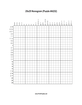 Nonogram - 25x25 - A232 Printable Puzzle