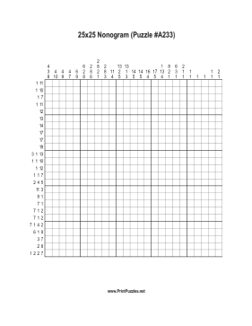 Nonogram - 25x25 - A233 Printable Puzzle