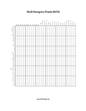 Nonogram - 30x30 - A219 Printable Puzzle