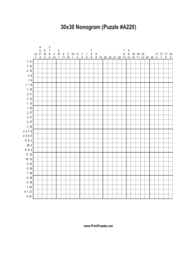 Nonogram - 30x30 - A220 Printable Puzzle