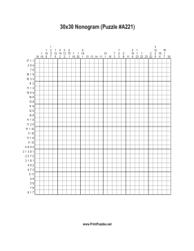 Nonogram - 30x30 - A221 Printable Puzzle