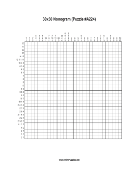 Nonogram - 30x30 - A224 Printable Puzzle