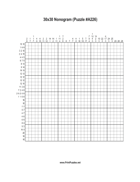 Nonogram - 30x30 - A226 Printable Puzzle