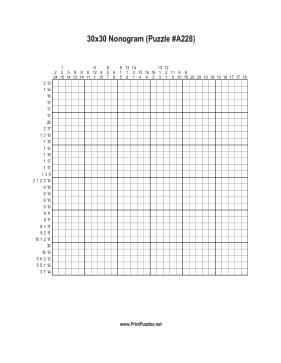 Nonogram - 30x30 - A228 Printable Puzzle