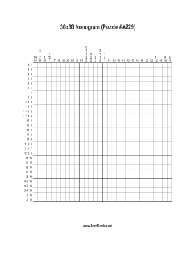 Nonogram - 30x30 - A229 Printable Puzzle