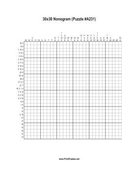 Nonogram - 30x30 - A231 Printable Puzzle