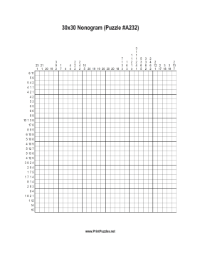 Nonogram - 30x30 - A232 Printable Puzzle