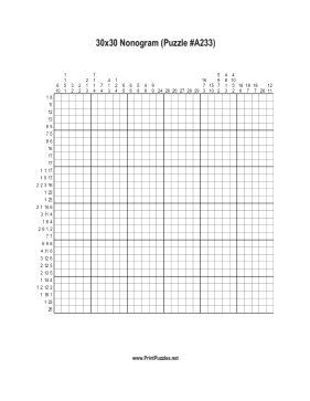 Nonogram - 30x30 - A233 Printable Puzzle