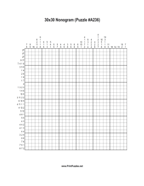 Nonogram - 30x30 - A236 Printable Puzzle